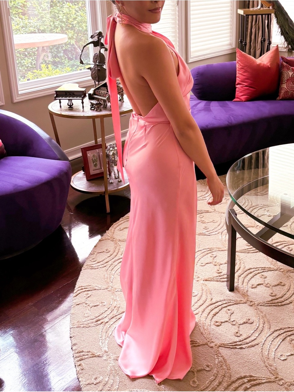 Lovers + Friends Pink Halter Satin Backless Gown - Picture 4 of 5